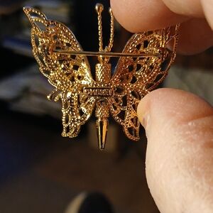 Monet Intricate Gold Filigree Butterfly Brooch